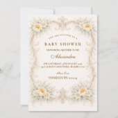 Invitation Fête de Naissance Champagne Rose Baroque Bébé (Devant)
