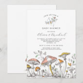 Invitation Fête de Naissance Champignons de la Forêt (Devant / Derrière)