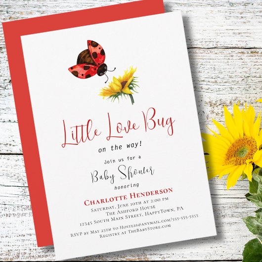 Invitation Fête de naissance coccinelle, Thème Bébé Fille Pet