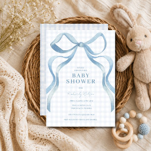 Invitation Fête de naissance Coquette à carreaux Bleu