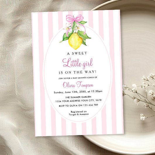 Invitation Fête de naissance Coquette Lemon Rose