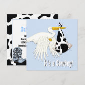 Invitation Fête de naissance Cowboy Impression Vache Stork Bl (Devant / Derrière)