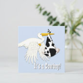 Invitation Fête de naissance Cowboy Impression Vache Stork Bl (Debout devant)