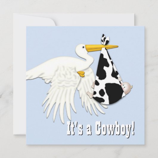 Invitation Fête de naissance Cowboy Impression Vache Stork Bl (Devant)