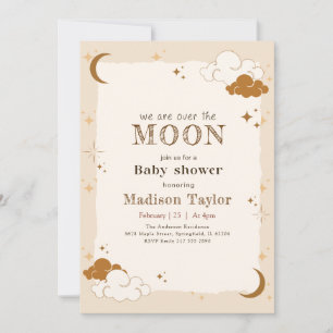 Invitation Fête de Naissance Croissant de Lune Mystique Éléga