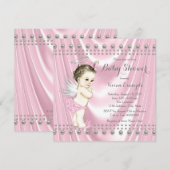 Invitation Fête de naissance d'ange bébé Satin et Perle Bébé (Devant / Derrière)