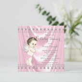 Invitation Fête de naissance d'ange bébé Satin et Perle Bébé (Debout devant)
