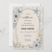 Invitation Fête de Naissance de Bateau de Voile Côtière Fleur (Devant)