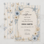 Invitation Fête de Naissance de Bateau de Voile Côtière Fleur (Devant / Derrière)
