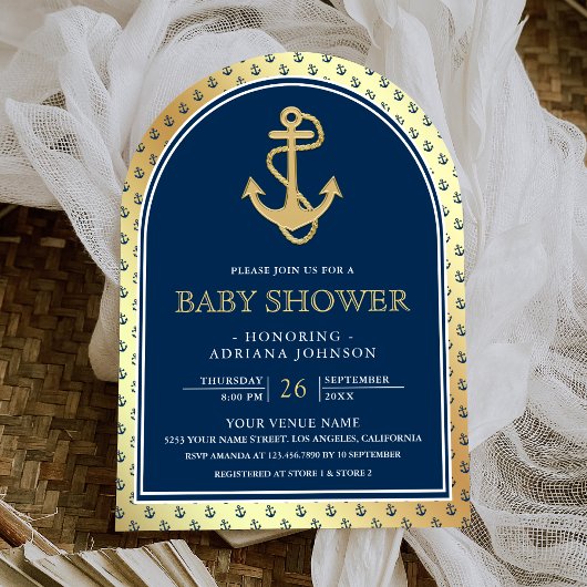 Invitation Fête de naissance de bébé avec Arche d'Ancre Bleue
