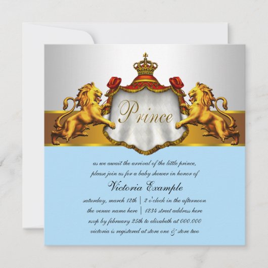Invitation Fête de naissance de bébé bleu royal prince (Devant)
