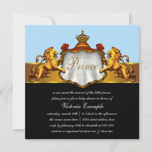 Invitation Fête de naissance de bébé bleu royal prince (Devant)