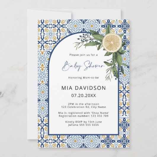 Invitation Fête de naissance de bébé Capri Citron Italien (Devant)