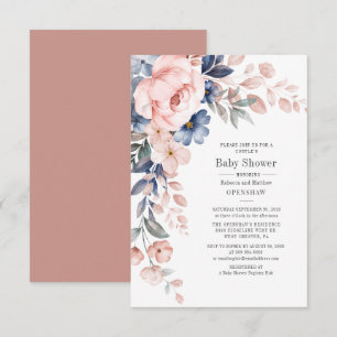 Invitation Fête de naissance de bébé couple Floral Moderne Bl