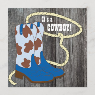Invitation Fête de naissance de bébé cowboy en bois de grange