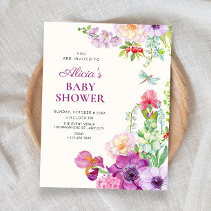 Invitation Fête de naissance de bébé d'art floral élégant est