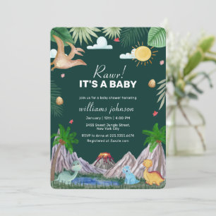 Invitation Fête de naissance de bébé dinosaure Volcan Rawr Ve