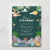Invitation Fête de naissance de bébé dinosaure Volcan Rawr Ve (Devant)