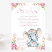 Invitation Fête de Naissance de Bébé Éléphant Fille Mignonne