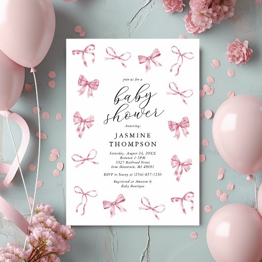 Invitation Fête de naissance de bébé fille à l'arc rose