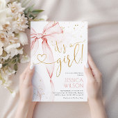 Invitation Fête de naissance de bébé fille à ruban rose