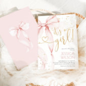 Invitation Fête de naissance de bébé fille à ruban rose
