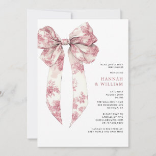 Invitation Fête de naissance de bébé fille à ruban toile rose