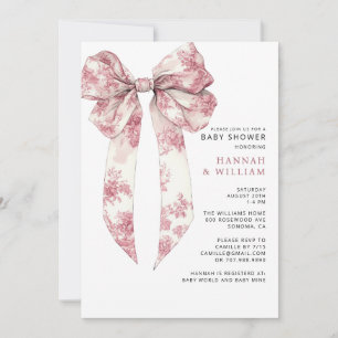 Invitation Fête de naissance de bébé fille à ruban toile rose