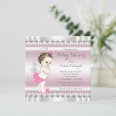 Invitation Fête de naissance de bébé fille, ange perle rose e (Debout devant)