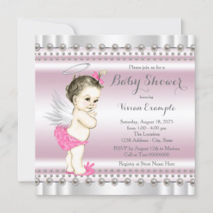 Invitation Fête de naissance de bébé fille, ange perle rose e