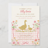 Invitation Fête de naissance de bébé fille au canard rose fle (Devant)