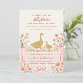Invitation Fête de naissance de bébé fille au canard rose fle (Debout devant)