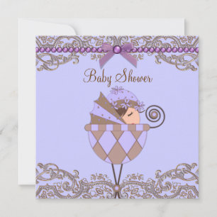 Invitation Fête de naissance de bébé fille au lacet violet br