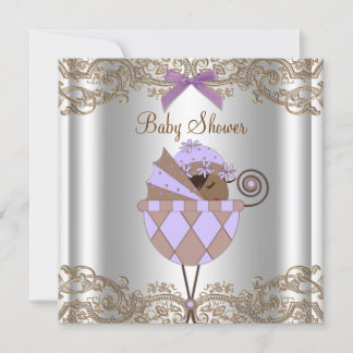 Invitation Fête de naissance de bébé fille au lacet violet br