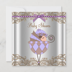 Invitation Fête de naissance de bébé fille au lacet violet br