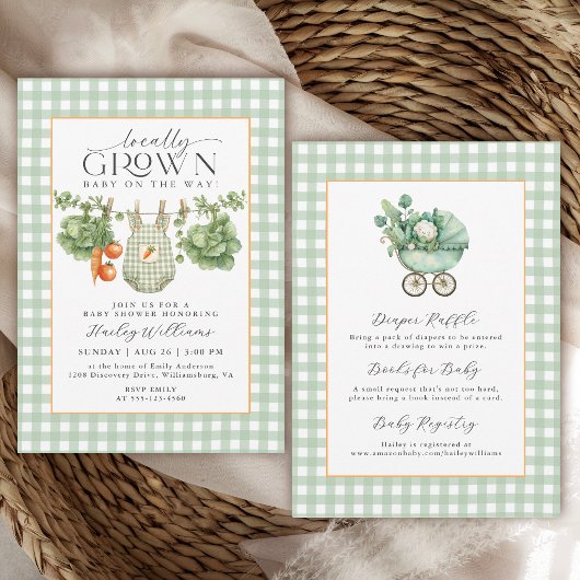 Invitation Fête de naissance de bébé fille au vert sauge ging