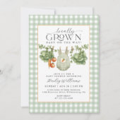 Invitation Fête de naissance de bébé fille au vert sauge ging (Devant)