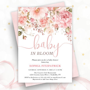 Invitation Fête de naissance de bébé fille aux fleurs aquarel
