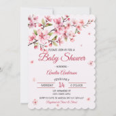 Invitation Fête de naissance de bébé fille aux fleurs roses d (Devant)