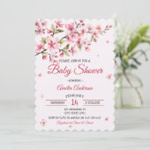 Invitation Fête de naissance de bébé fille aux fleurs roses d (Debout devant)