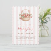 Invitation Fête de naissance de bébé fille aux fraises à l'aq (Debout devant)