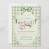 Invitation Fête de naissance de bébé fille avec du tissu Ging (Devant)