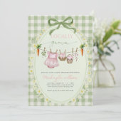 Invitation Fête de naissance de bébé fille avec du tissu Ging (Debout devant)