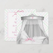 Invitation Fête de naissance de bébé fille avec un berceau bl (Devant / Derrière)