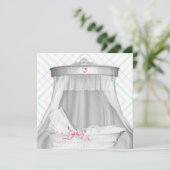 Invitation Fête de naissance de bébé fille avec un berceau bl (Debout devant)