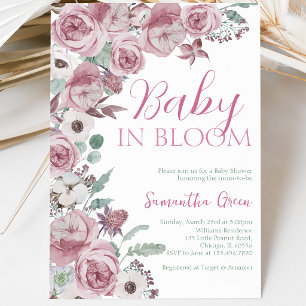 Invitation Fête de naissance de bébé fille Baby in Bloom