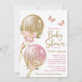 Invitation Fête de naissance de bébé fille Ballon (Devant)