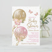 Invitation Fête de naissance de bébé fille Ballon (Debout devant)