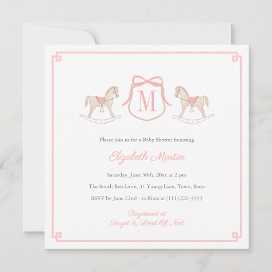 Invitation Fête de naissance de bébé fille Cheval à bascule M (Devant)