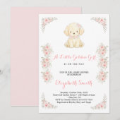 Invitation Fête de Naissance de Bébé Fille & Chiot Golden Ret (Devant / Derrière)